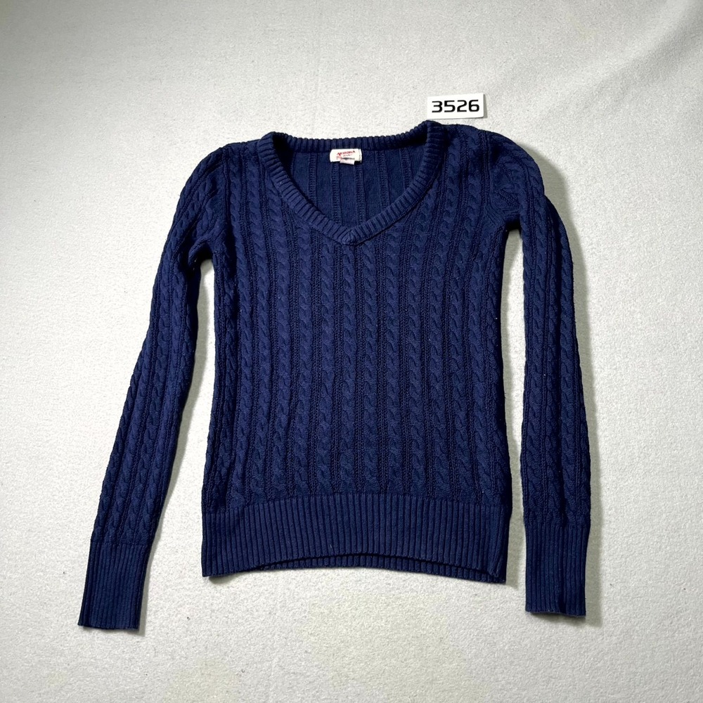 Arizona Jean Co Sweater Women Medium Blue Cable Knit V Neck Long Sleeve Pullover
